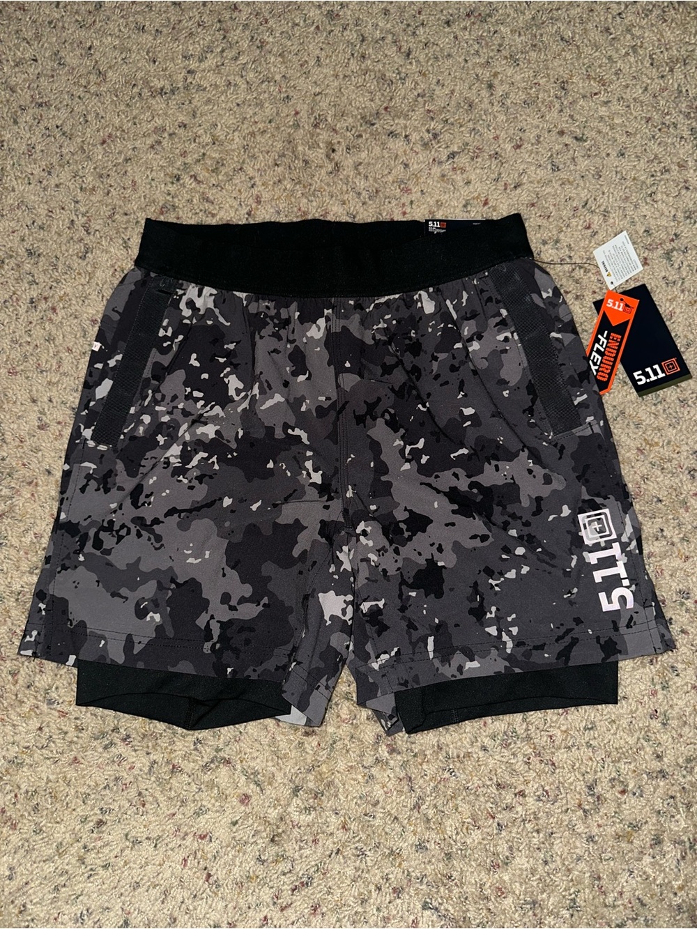 5.11 Tactical Men’s Black & Gray Camo Athletic Shorts
